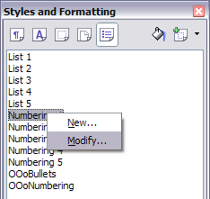 Modify a numbering style