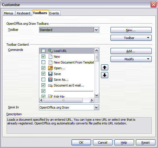 Figure 16: Customizing a toolbar