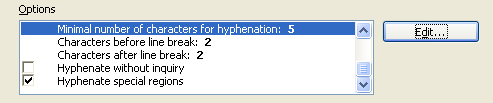 Setting hyphenation options