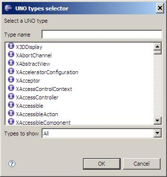 UNO Types Selector option sheet