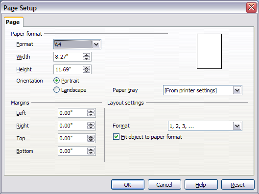 Page Setup dialog for notes