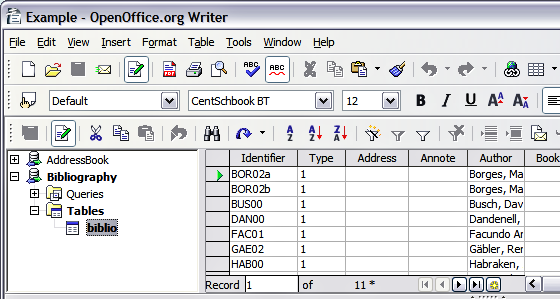 Data Source view of Bibliography database