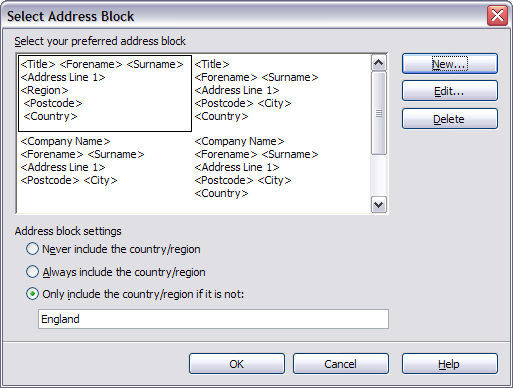 Select address block