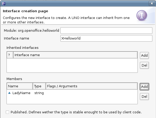 Interface configuration page
