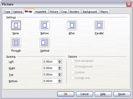 Wrap page of Picture dialog box