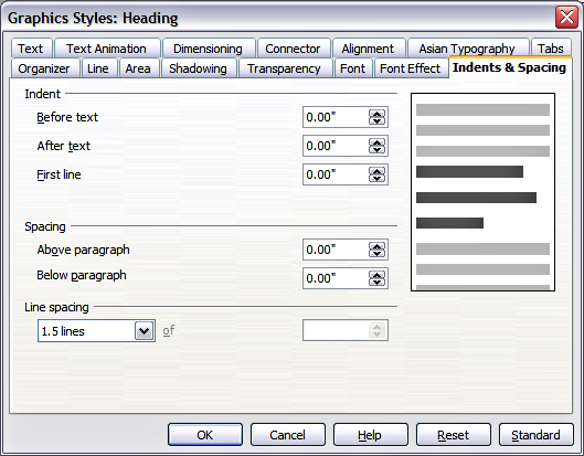 Indent and spacing settings