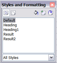 Figure 4: Styles and Formatting window, showing built-in cell styles