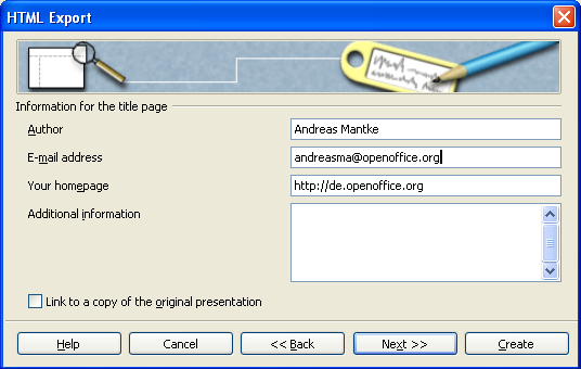 Figure 19: dialog box: author and other informations