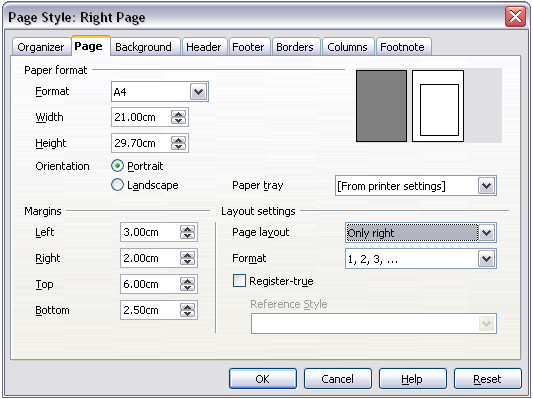 Page margins and layout for Right Page