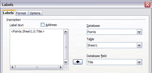 Move fields from Database field list to Label text area