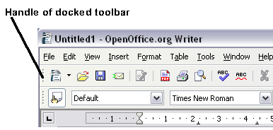 Handle of docked toolbar