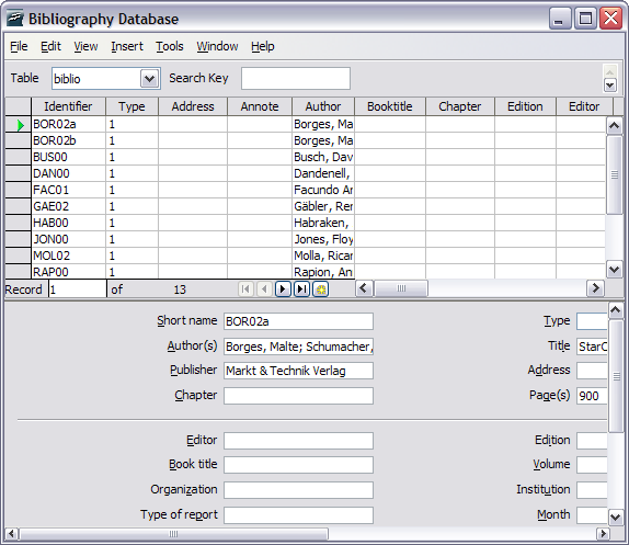 Bibliography Database main window