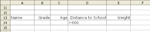 Table de 'critère' des fonctions de base de données de Calc