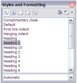 Figure 3: Styles and Formatting window
