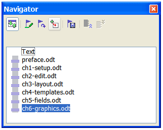 Navigator showing a series of files