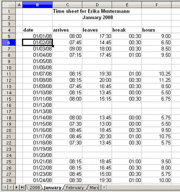 Example 2: Timekeeping - Apache OpenOffice Wiki