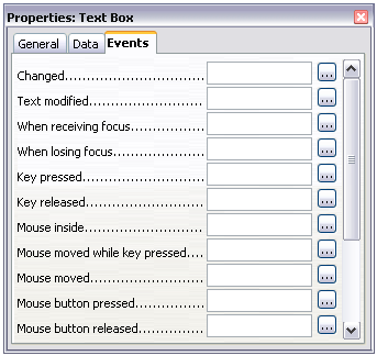 Control properties events tab