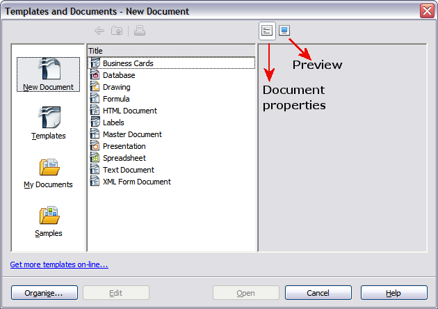 Templates and Documents dialog
