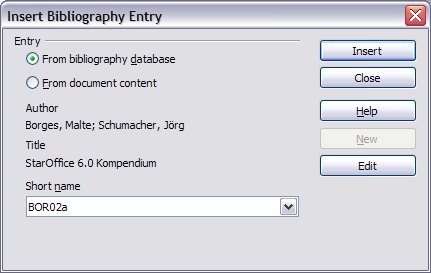 Inserting bibliographic entries into a document