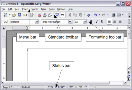 Figure 1: The main Writer workspace in Print Layout view