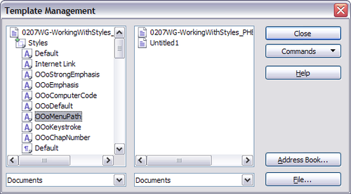 Figure 7: Copying styles using the Template Management dialog.